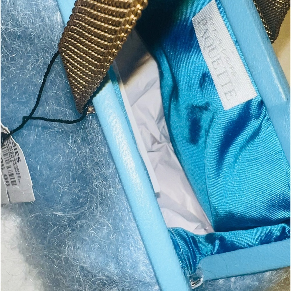MARIAN PAQUETTE CLUTCH with brass handle new with tags orig $595 color baby blue